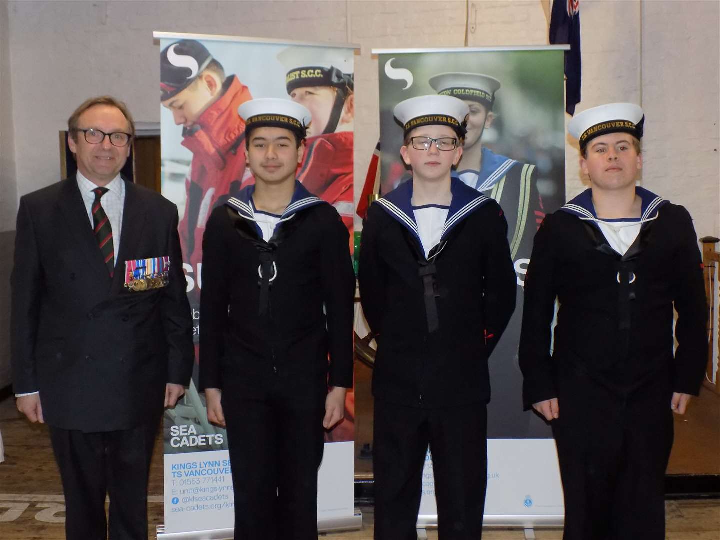 The awards night recognised the hard work the Sea Cadets in Lynn have done over the past year. Colonel Tim Allen OBE with Jonathan, Theo and Louis