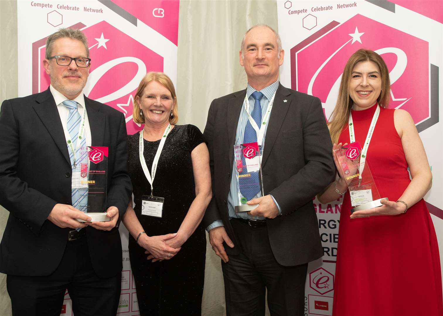 Guy Ransom and Leanne Gill of Finn Geotherm (both on the right) hold their two awards with fellow winners Andrew Yuill and Tabitha Organ of Flagship Group. Image: Campbell Braybrooke Copyright: Campbell Braybooke