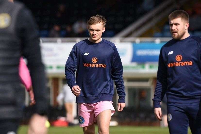 New Linnets signing Jack Morrell warming up at Hereford. Picture: Tim Smith (63199471)