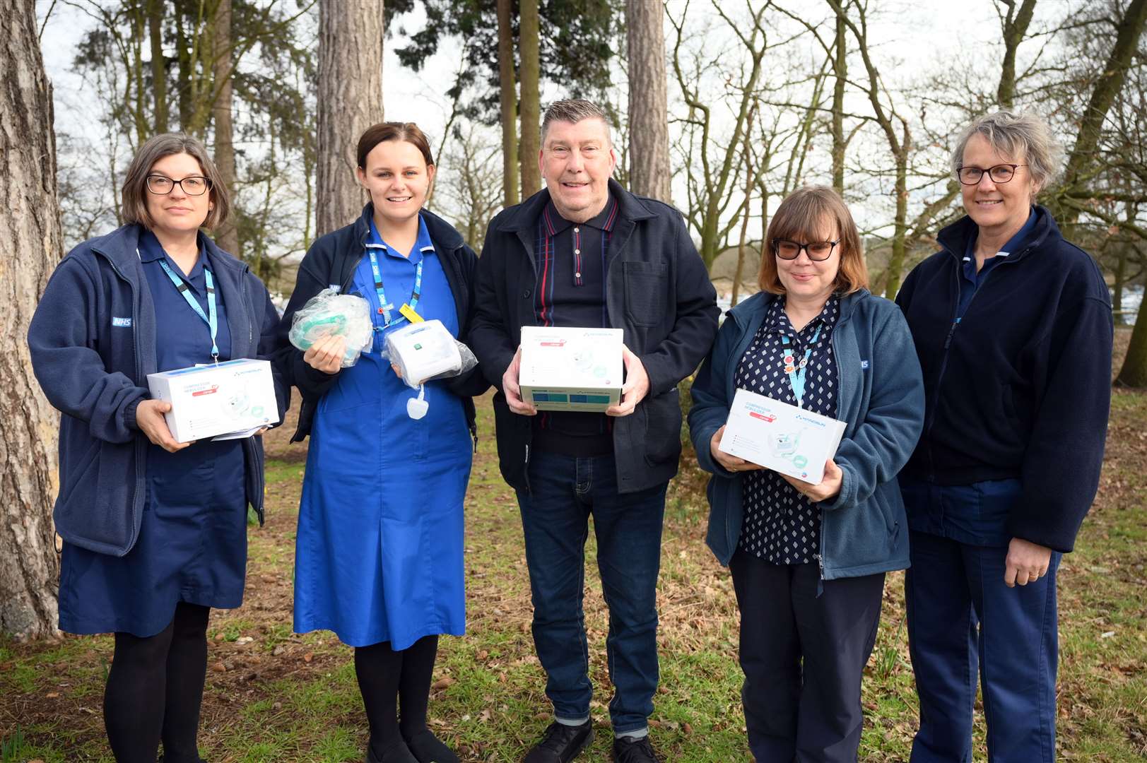 Fundraiser Gerry Ryan (centre) with members of the Norfolk Community Health and Care, Respiration and Oxygen Team West, from left: Kirsty Keal, Jess Hodson, Michelle Jackson and Sue Johnson