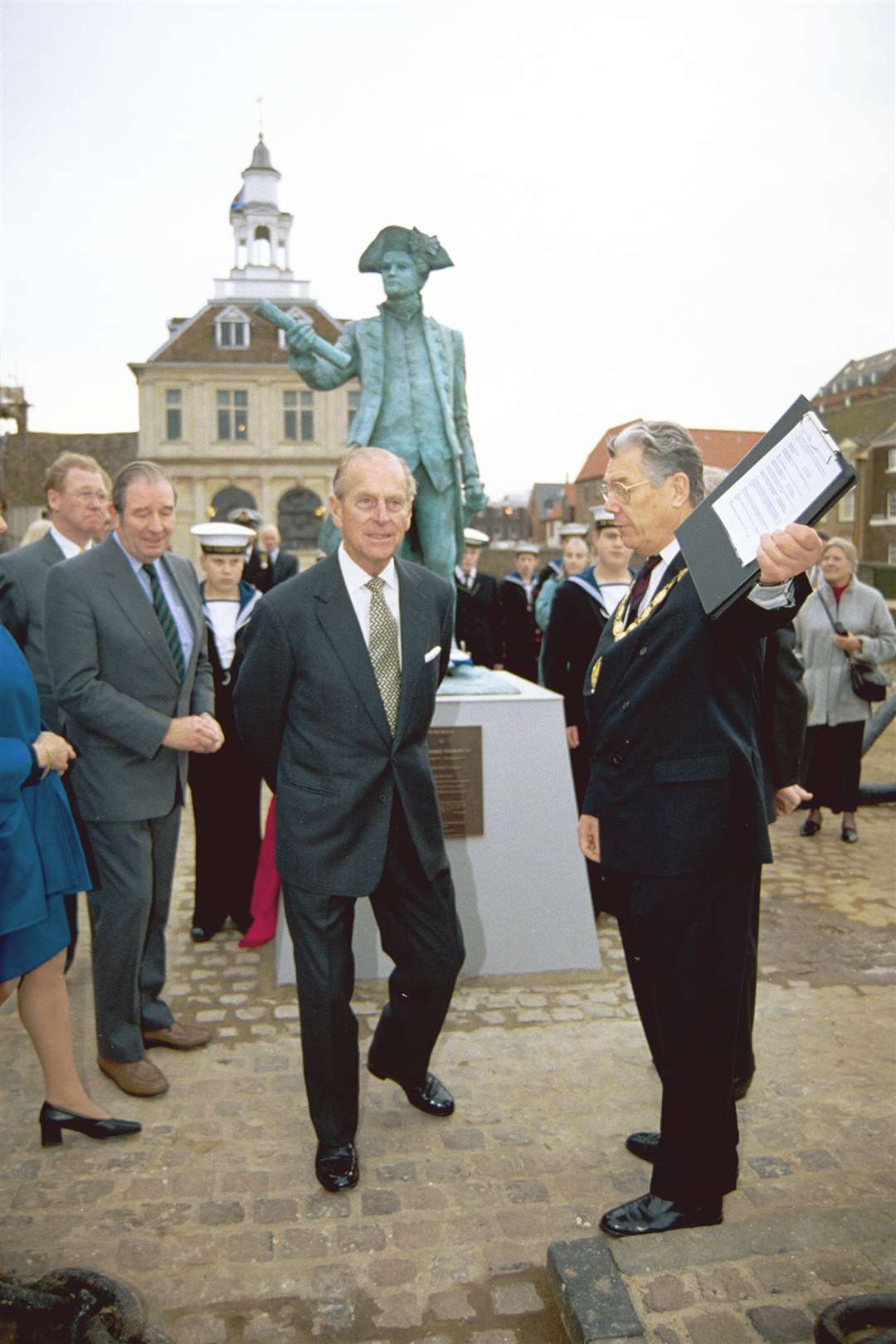 With the Duke of Edinburgh at the unveiling of the George Vancouver statue in Purfleet, Lynn