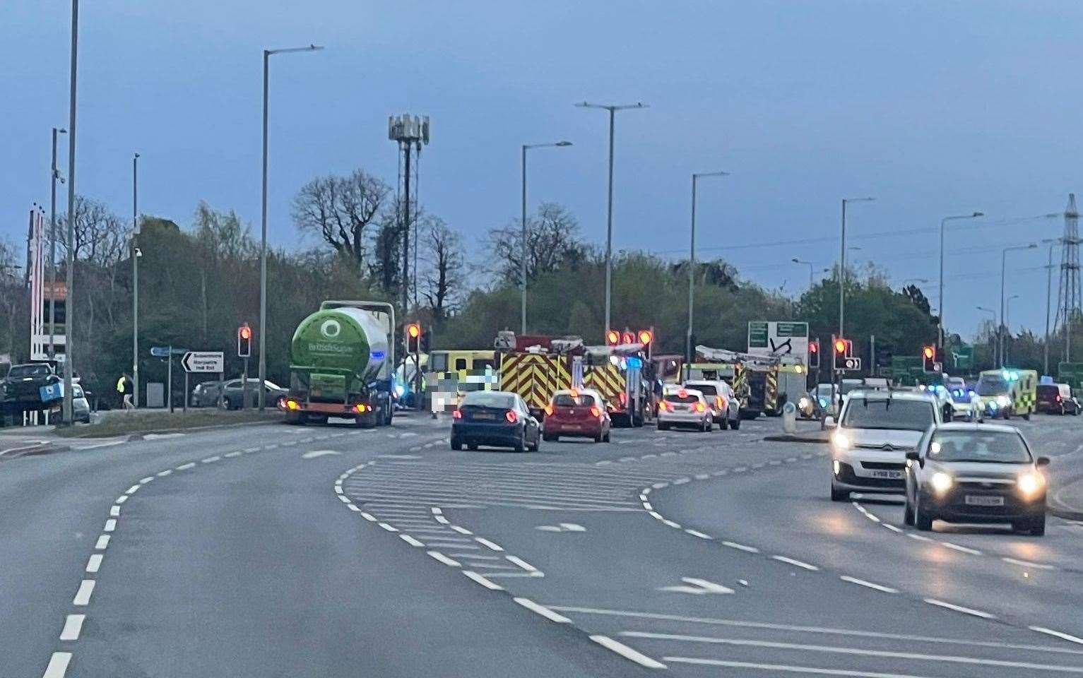 Emergency services on the scene of a crash on Lynn's Hardwick Road