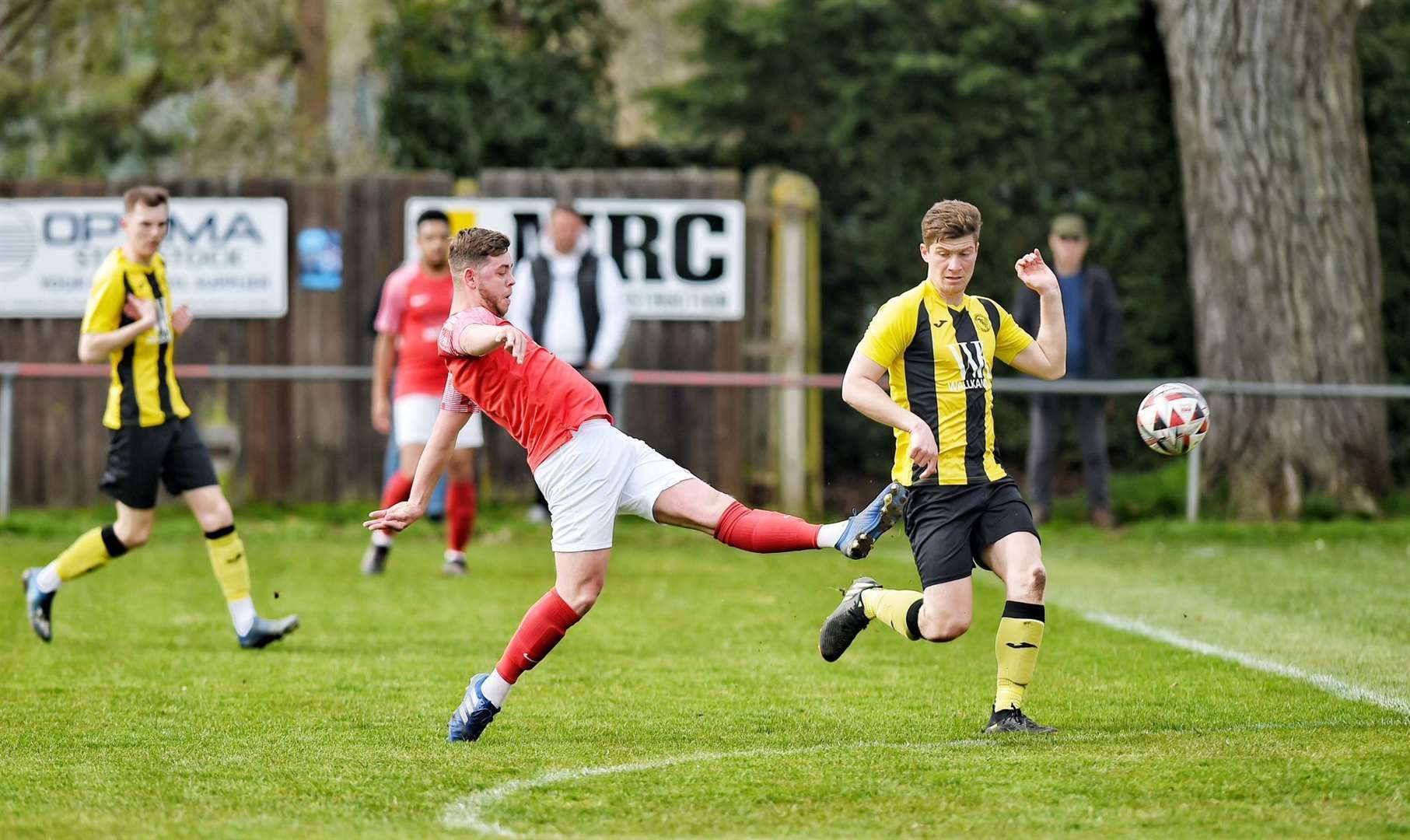 Action between Downham Town and Debenham LC at the SCL Memorial Field this afternoon. Picture: Ian Burt (63448446)