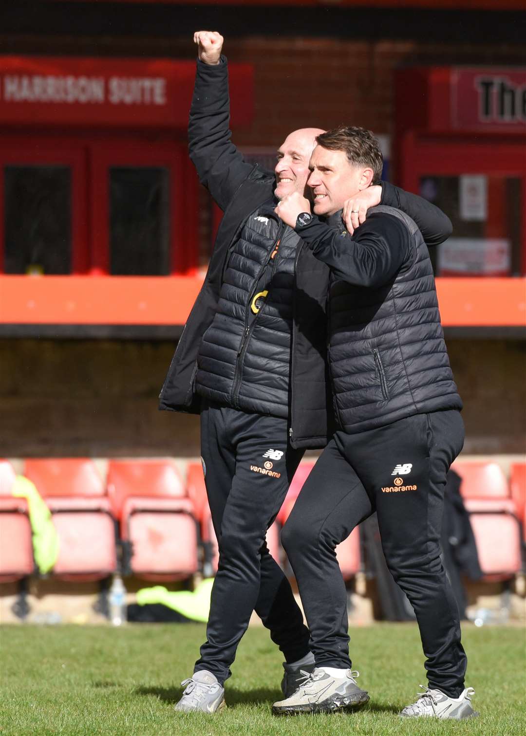 Mark Hughes and Hugo Langton after Lynn's 2-0 victory at Alfreton on Easter Monday. Picture: Tim Smith (63544307)