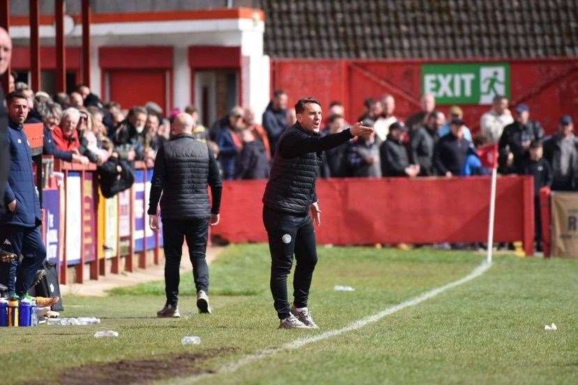 Mark Hughes on the touchline at Alfreton. Pic: Tim Smith (63467834)