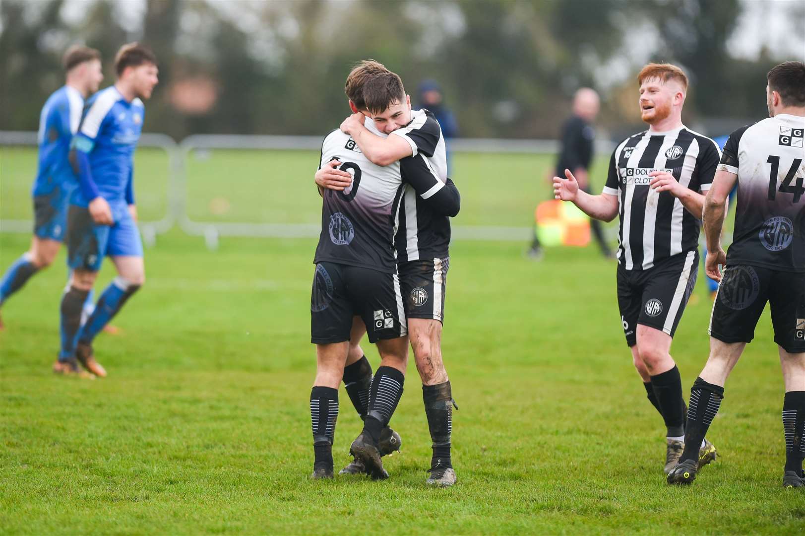 Heacham's deadly front duo of Charlie Royle and Fletcher Toll celebrate the fourth goal of the game. Picture: Ian Burt (63325294)
