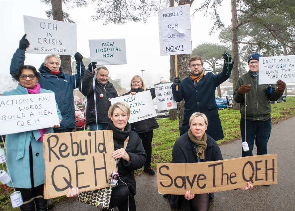 Rob Colwell (back two, second right) at one of the QEH protests
