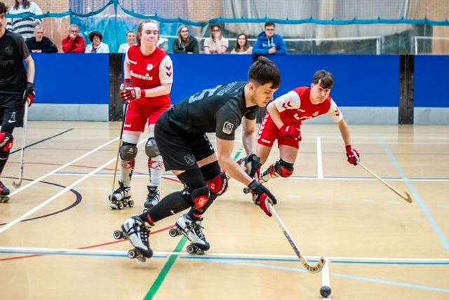 King's Lynn rink hockey players in National Cup action against Middlesbrough at Alive Lynnsport