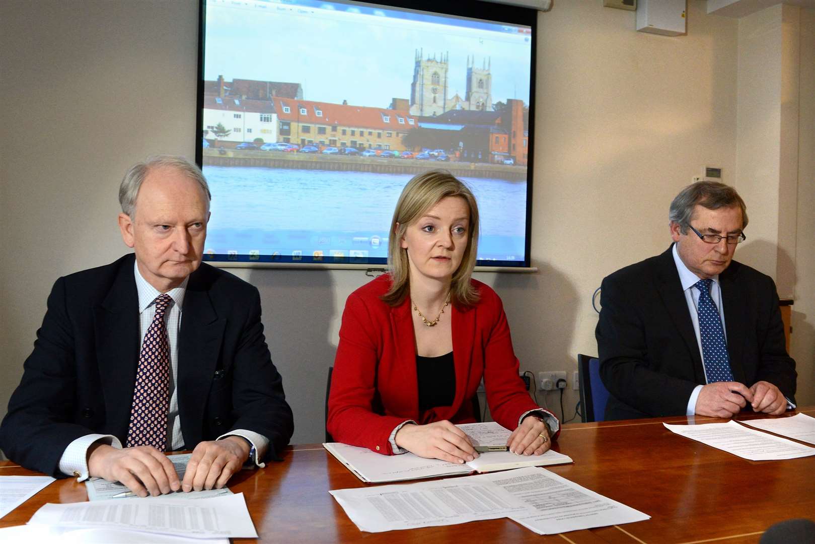 Incinerator costings press conference held by then-North West Norfolk MP Sir Henry Bellingham, Liz Truss MP and Nick Daubney, who was the Leader of the Council in 2014