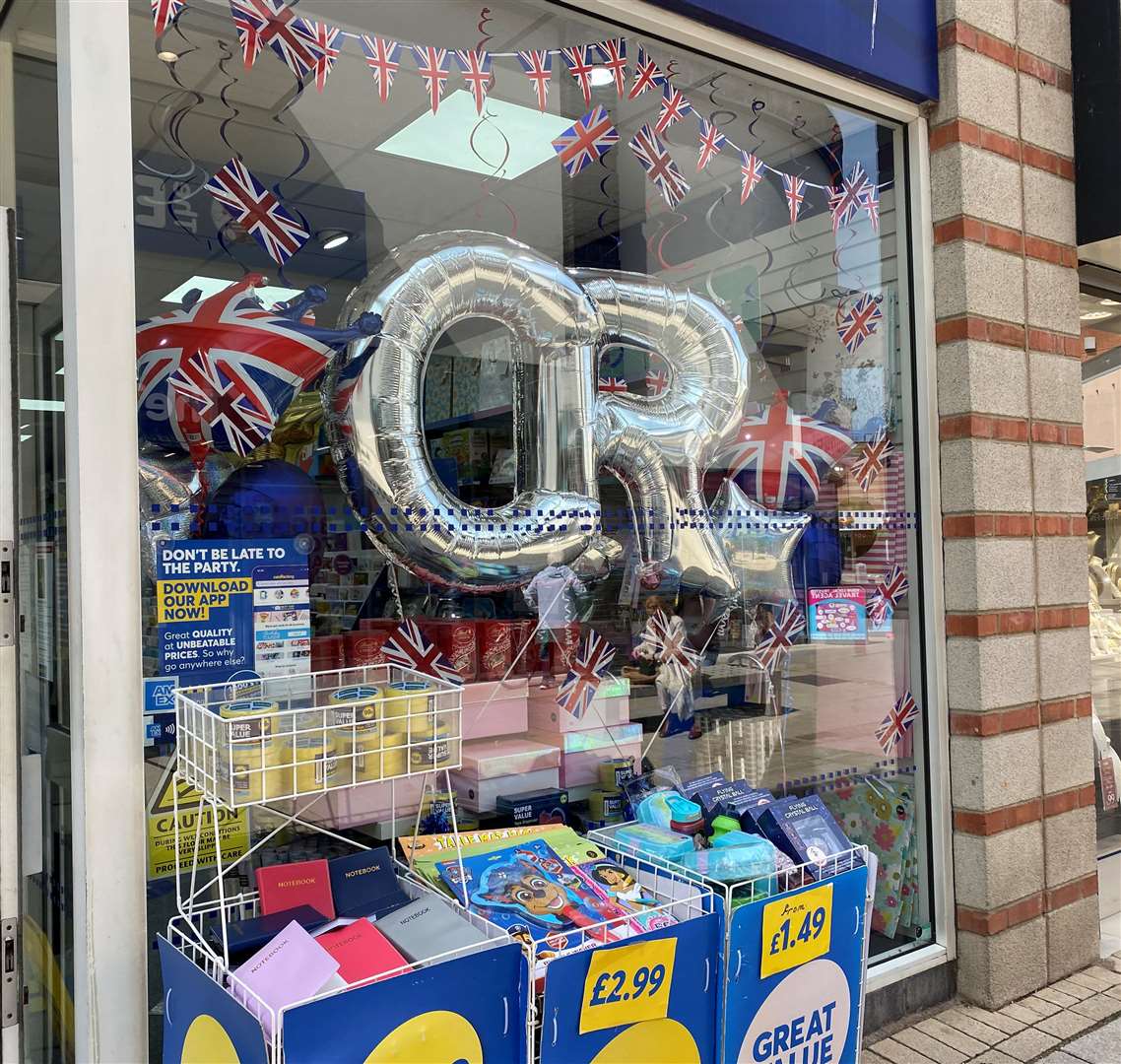 Card Factory’s display of balloons and Union Jack flag bunting