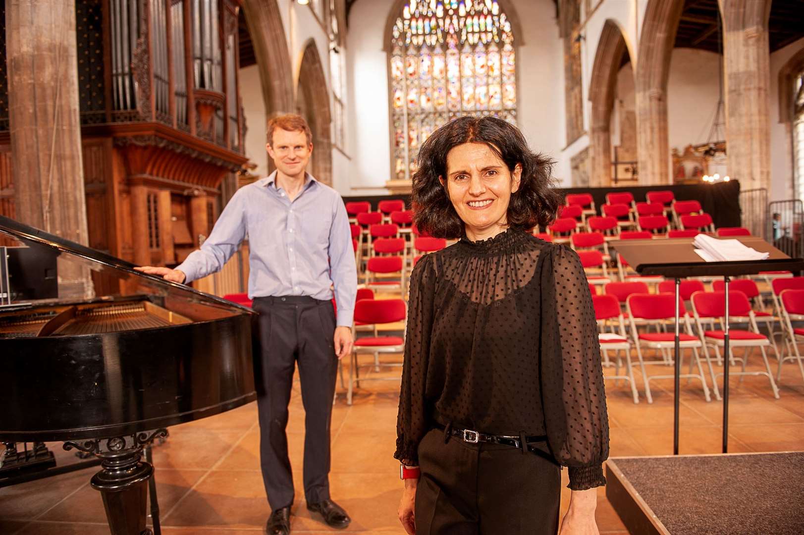 Musical director Charlotte Sinassi-Hill, right, and husband and pianist David Hill