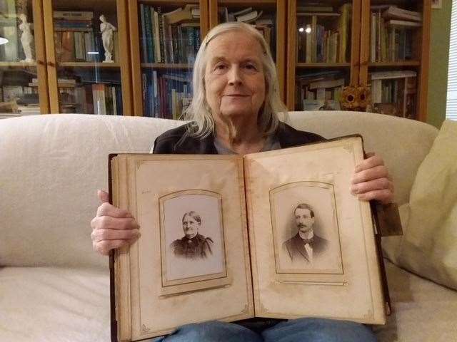 Pictured with the album in Canada is Margaret Elizabeth Crimp (nee Leonard) . The photos show her grandfather and her great-grandmother