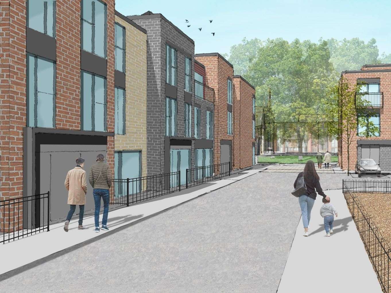 Sketches of proposed Hillington Square flats in Lynn