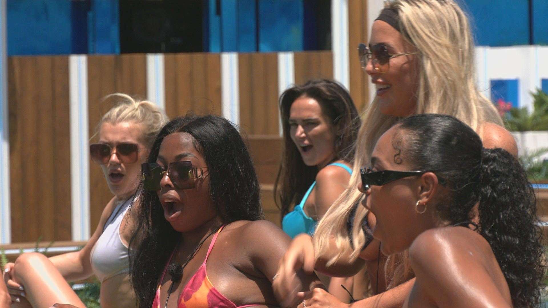 Jess Harding, above right, with some of the other female islanders. Picture: ITV