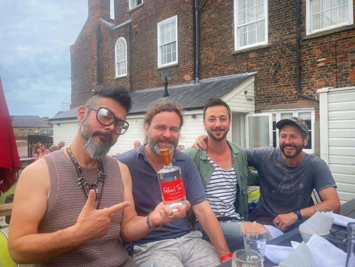 Feeder visit King's Lynn's Bank House, with a bottle of Festival Too gin, produced by WhataHoot as a fundraiser for Festival Too. Picture: Abbie Panks