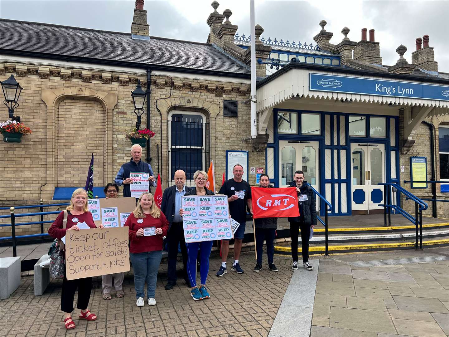 Campaigners who gathered outside Lynn rail station are calling for a reversal of plans to close ticket offices across the country
