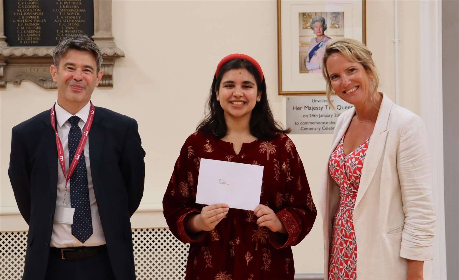 Star student Alina Ahsan with principal Sarah Hartshorn, right, and head of sixth form Alistair White