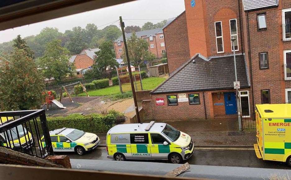 Ambulances on Hospital Walk in King's Lynn