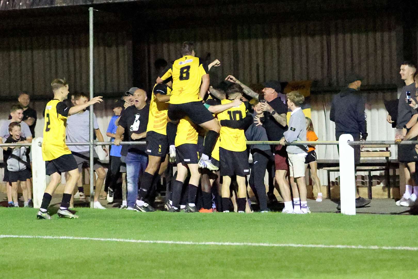 Jake Watts celebrating in the crowd. Picture: Ronnie Heyhoe