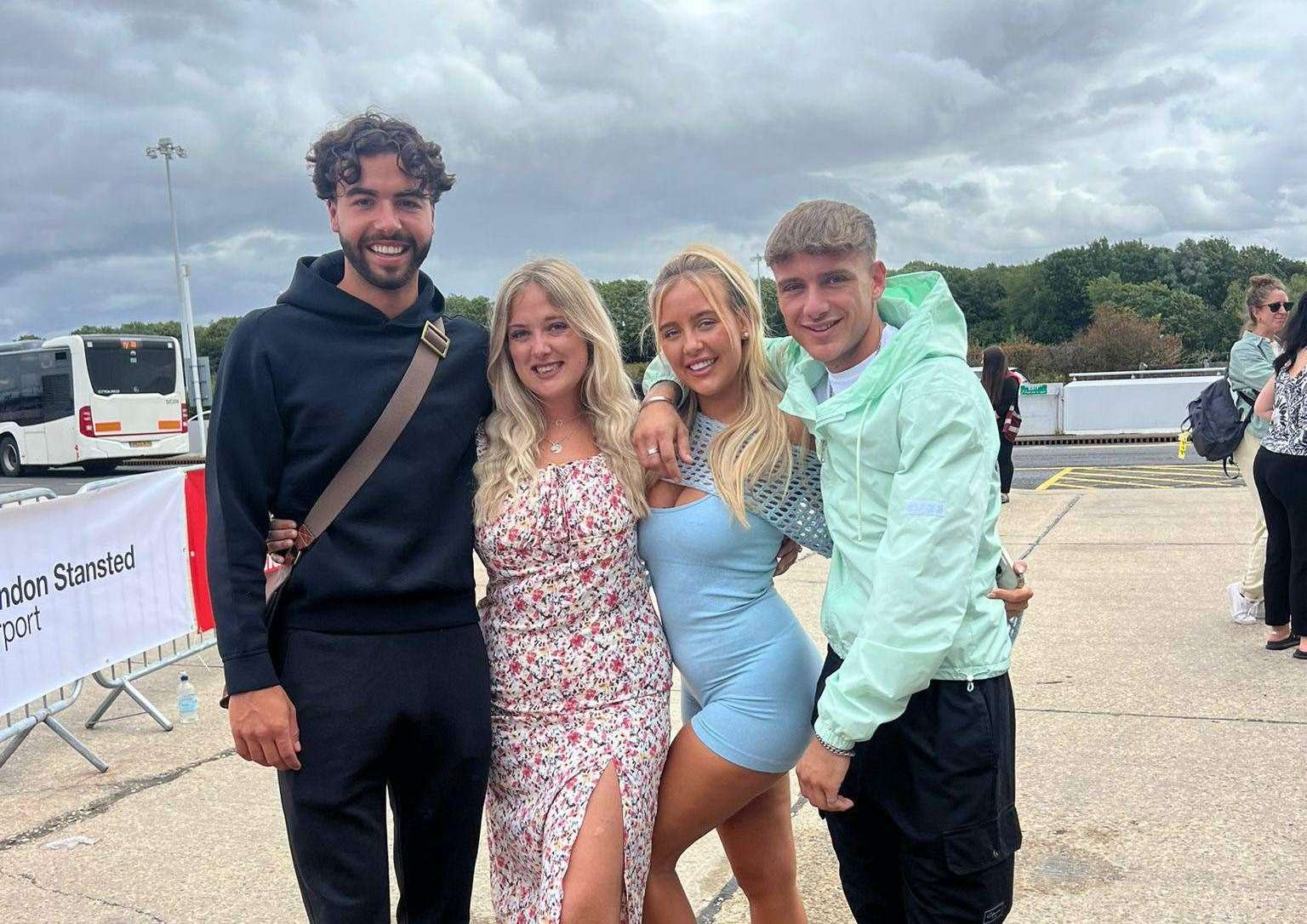 Love Island winners Jess and Sammy with Jess’s siblings. Pictured from left, Sammy Root, Charlie Harding, Jess Harding and Max Harding