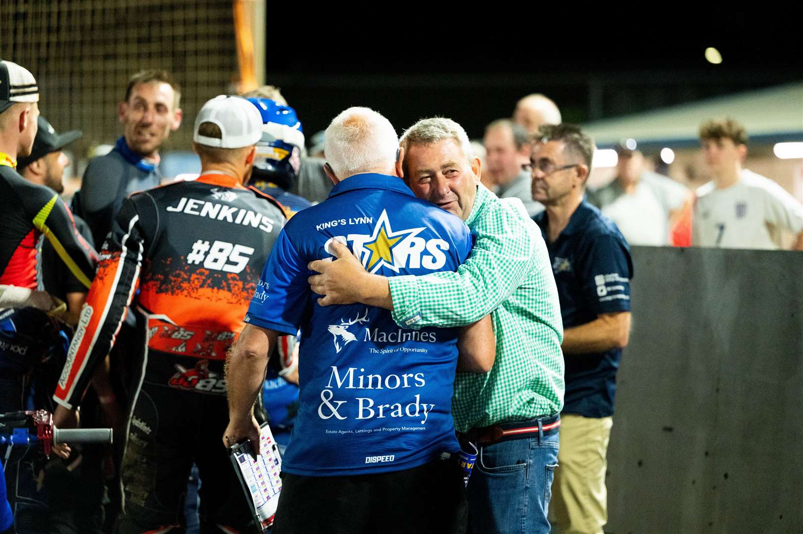 An emotional moment as club owner Buster Chapman hugs team boss David Hoggart. Pictures: Ian Burt