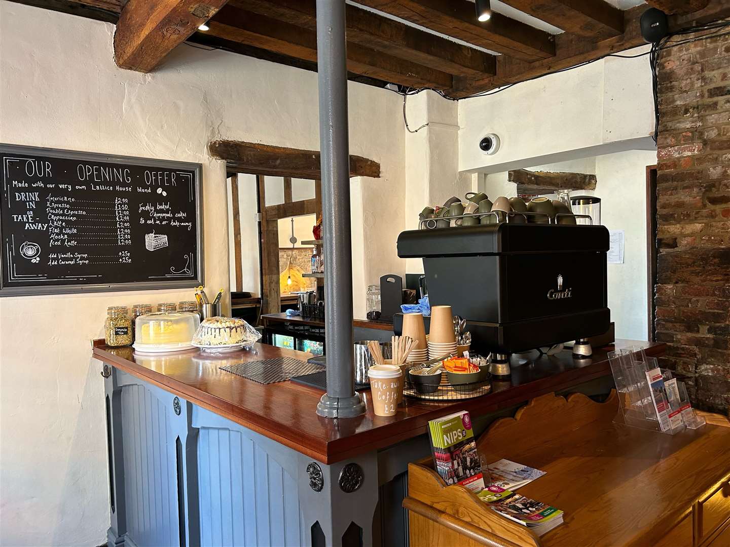 The coffee area, which also serves takeaway drinks from 9.30am