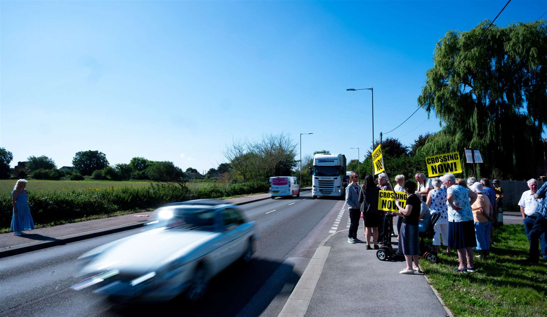 Protestors calling for a bypass in West Winch seen on the side of the A10 last month. Pictures: Ian Burt