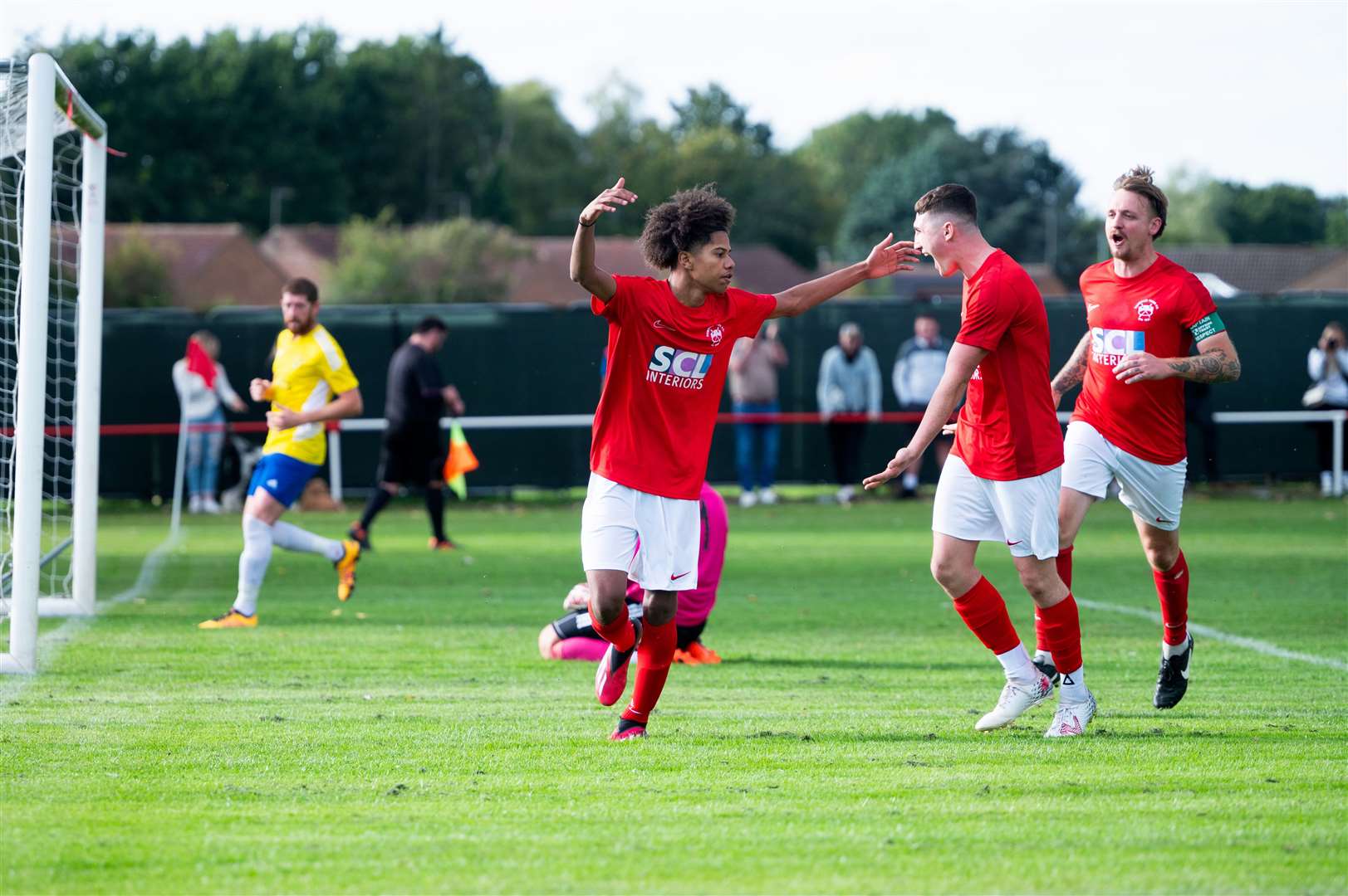 Magic Smalls celebrates after scoring the penalty to put Downham Town 2-1 up. Picture: Ian Burt