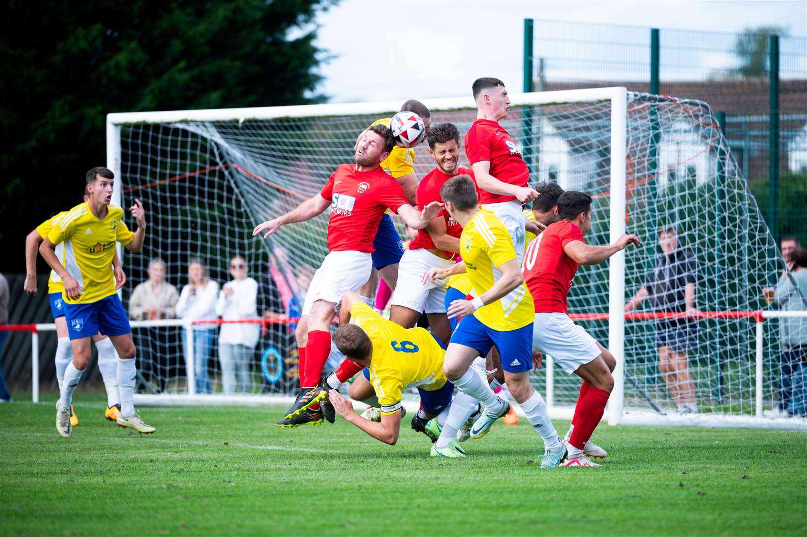 Goalmouth action from Downham Town v Newmarket Town. Picture: Ian Burt