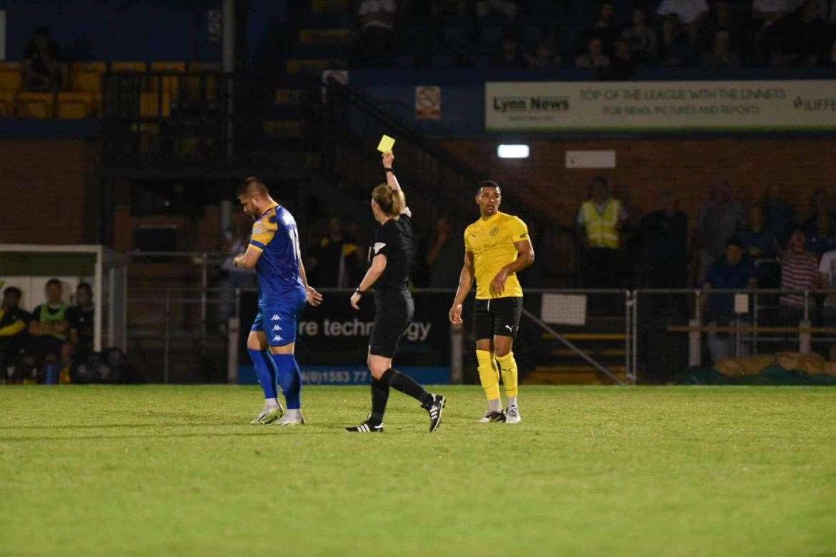 A yellow card for Josh Barrett. Picture: Tim Smith