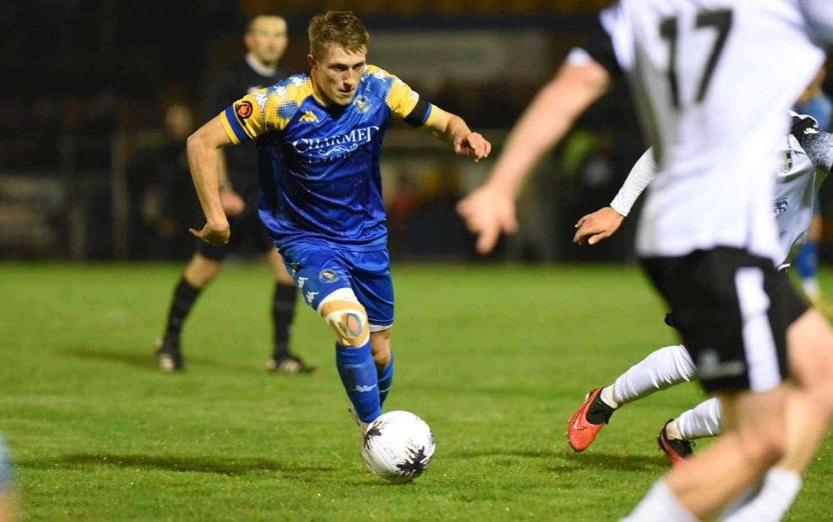 Midfielder Cameron Hargreaves during tonight's game between Lynn and Bishop's Stortford