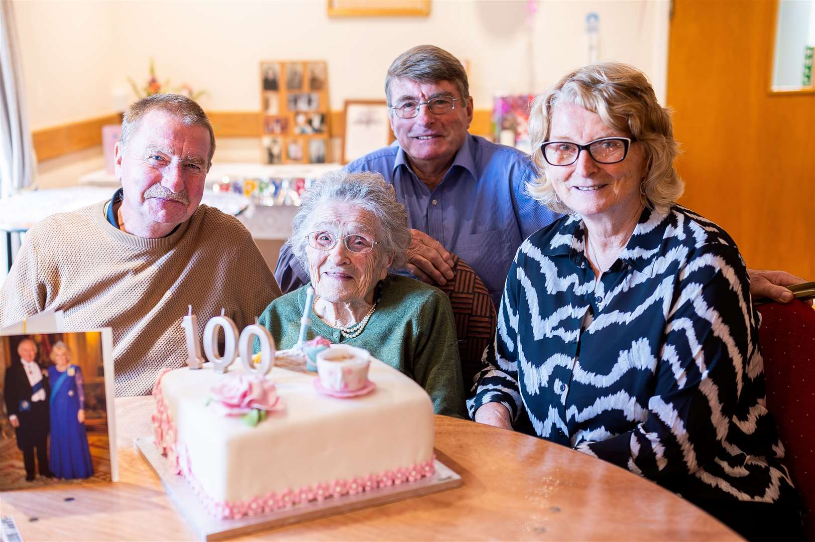 Edith Reed celebrating her 100th birthday with her her children (from left) Stephen Reed, David Reed & Susan Beecham