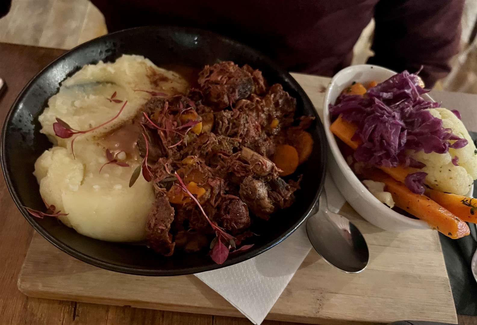 Dad's beef bourguignon served with cheesy mash and seasonal vegetables (£18.95)