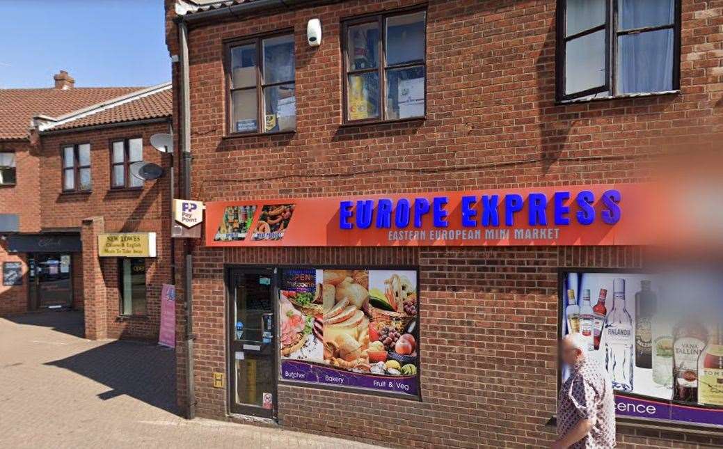 The Europe Express store in Lynn, where Kain Naughton smashed the door. Picture: Google Maps