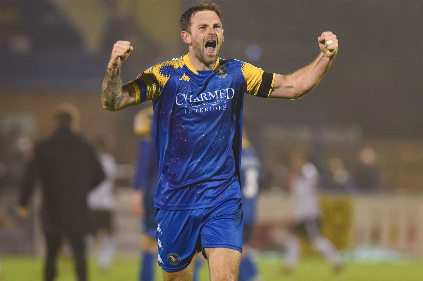 Kyle McFadden shows his delight at the final whistle