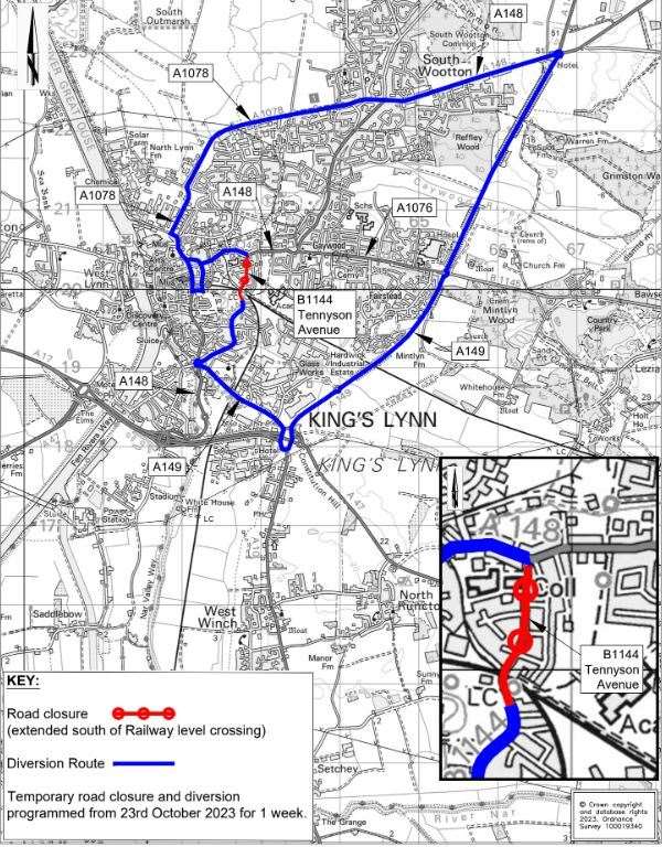 The diversion route plan. Picture: Norfolk County Council