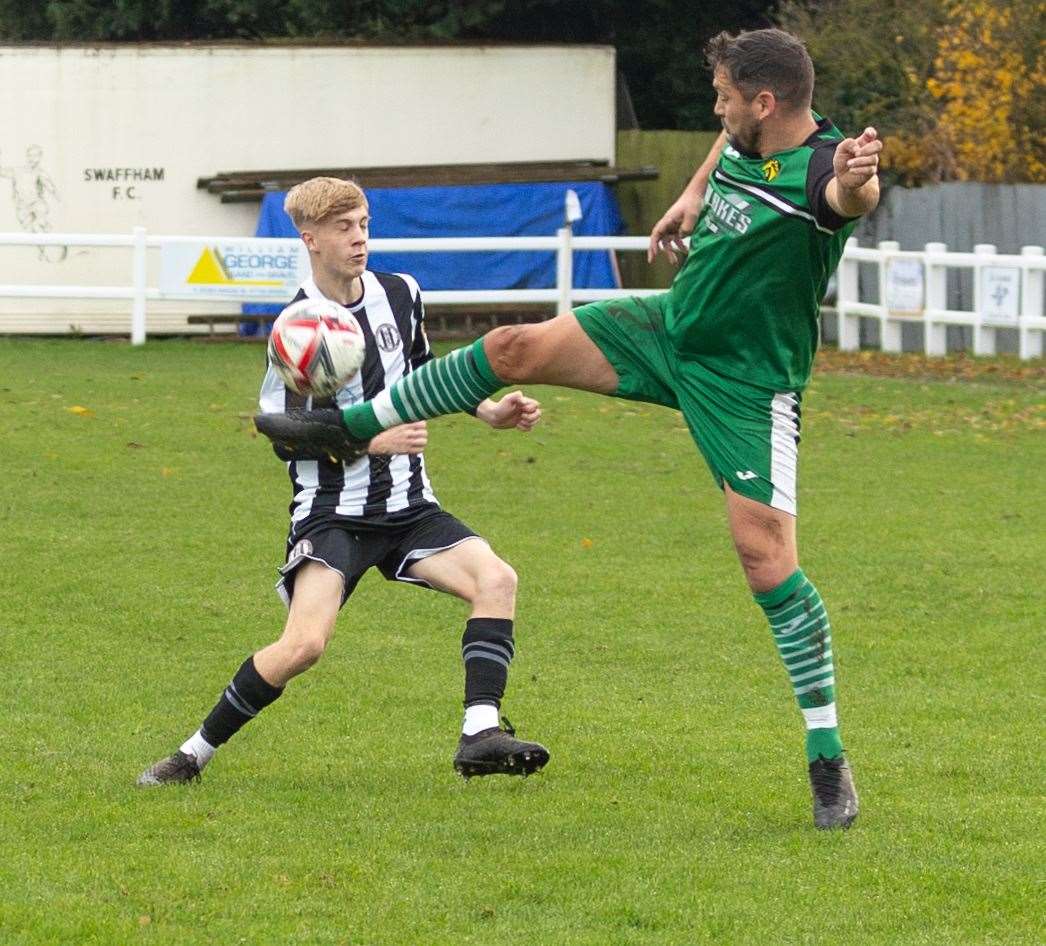 Freddie Todd covering his wing for in Swaffham Reserves against Horsford