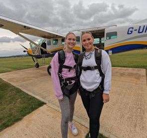 Chloe Tawn left with her older sister Jodie just before they completed their skydive.
