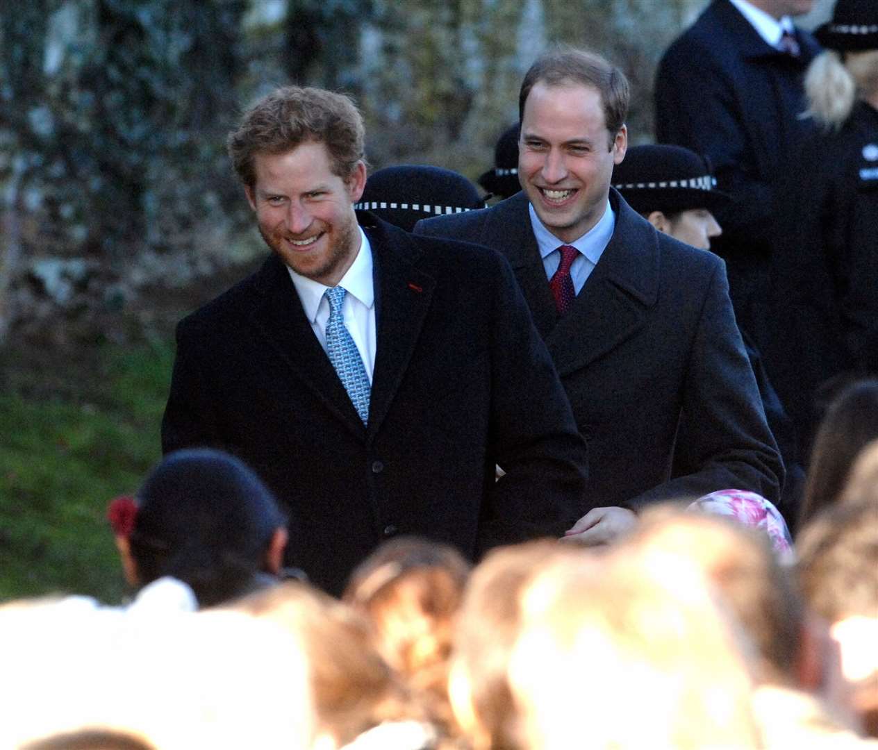 Prince Harry and Prince William attending Christmas Day service at Sandringham Church in 2013