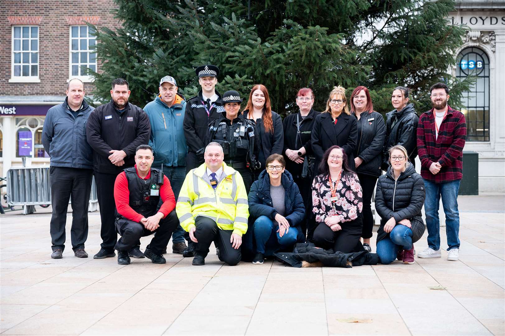 Shop workers, owners, police and street rangers at the launch of Operation Wonderland. Picture: Ian Burt