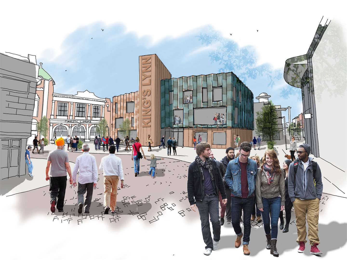 An early sketch showing plans for the multi-use community hub in Lynn – two possible visions will be released to the public this month. Picture: Norfolk County Council