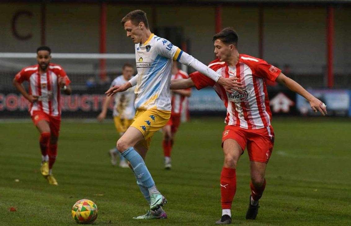 Bartosz Cybulski in action during the FA Trophy game between Stourbridge and Lynn. Picture: Tim Smith