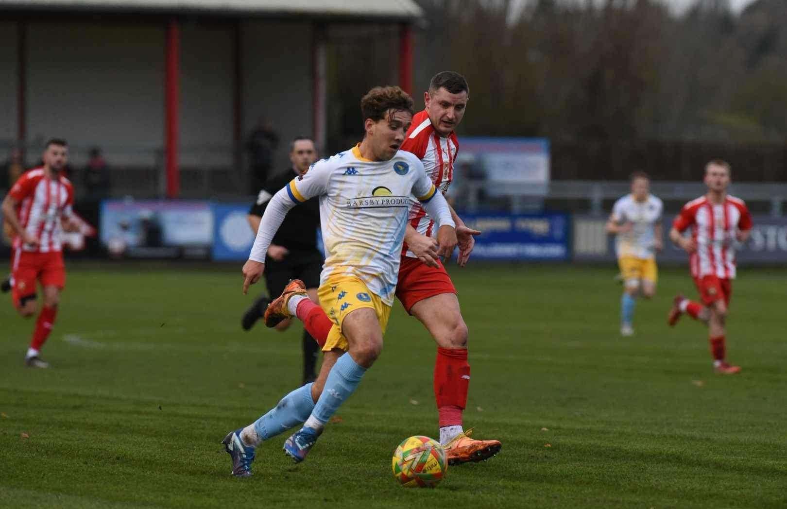 George Morrison makes a run during today's FA Trophy game. Picture: Tim Smith