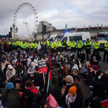 Pro-Palestinian protesters stage sit-in at Westminster Bridge