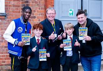 Celebrities drop in on school and meet students ahead of charity football match