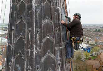 Work to repair historic chapel sees steeplejacks scale its tall tower