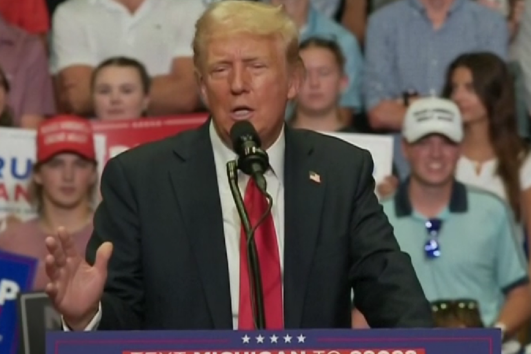 Donald Trump appears at first campaign rally since assassination attempt