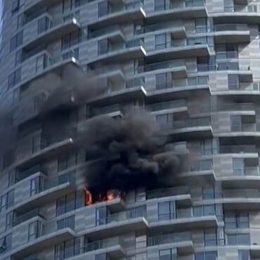 Around 70 firefighters tackle blaze at 45-storey block in Blackwall, east London