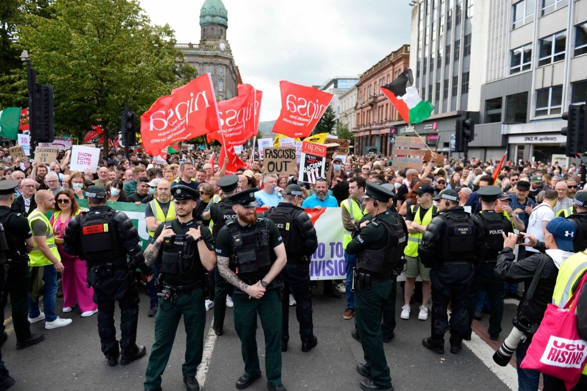 Hundreds gather to counter anti-immigration protest in Belfast