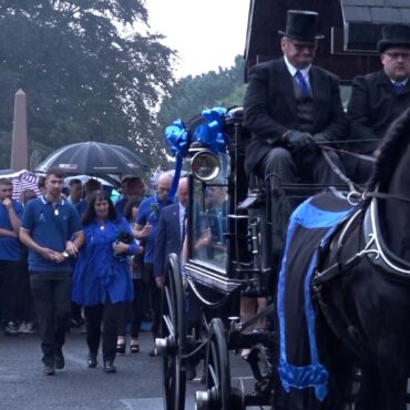 Jay Slater’s friends and family wear blue for funeral of ‘forever 19’ apprentice